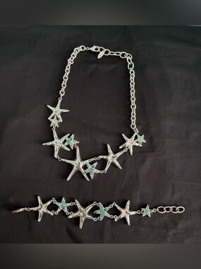 St. Thomas Coastal Statement Beach Turquoise Starfish Necklace and Bracelet Set